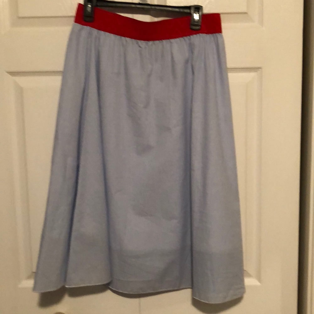 LuLaRoe Blue and White Striped Lola with red Band